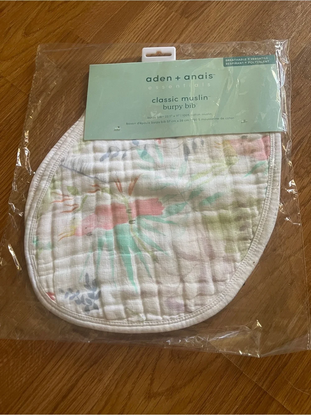 aden + anais Classic Muslin Burpy Bib - White with Pastel Floral Accents